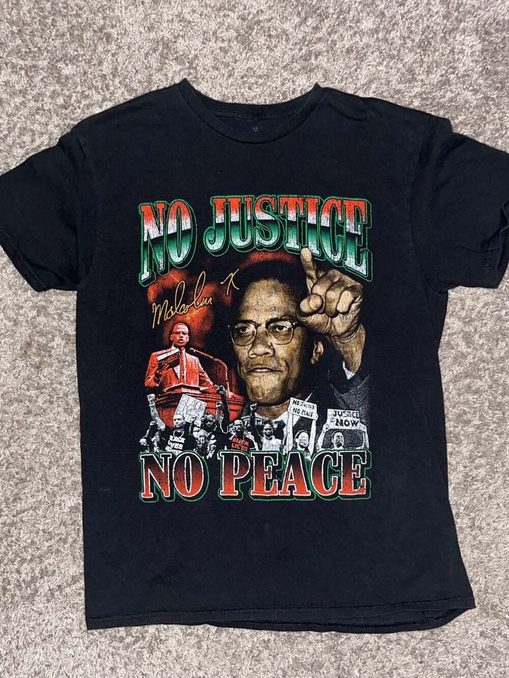 Malcolm X No Justice No Peace Graphic T-Shirt